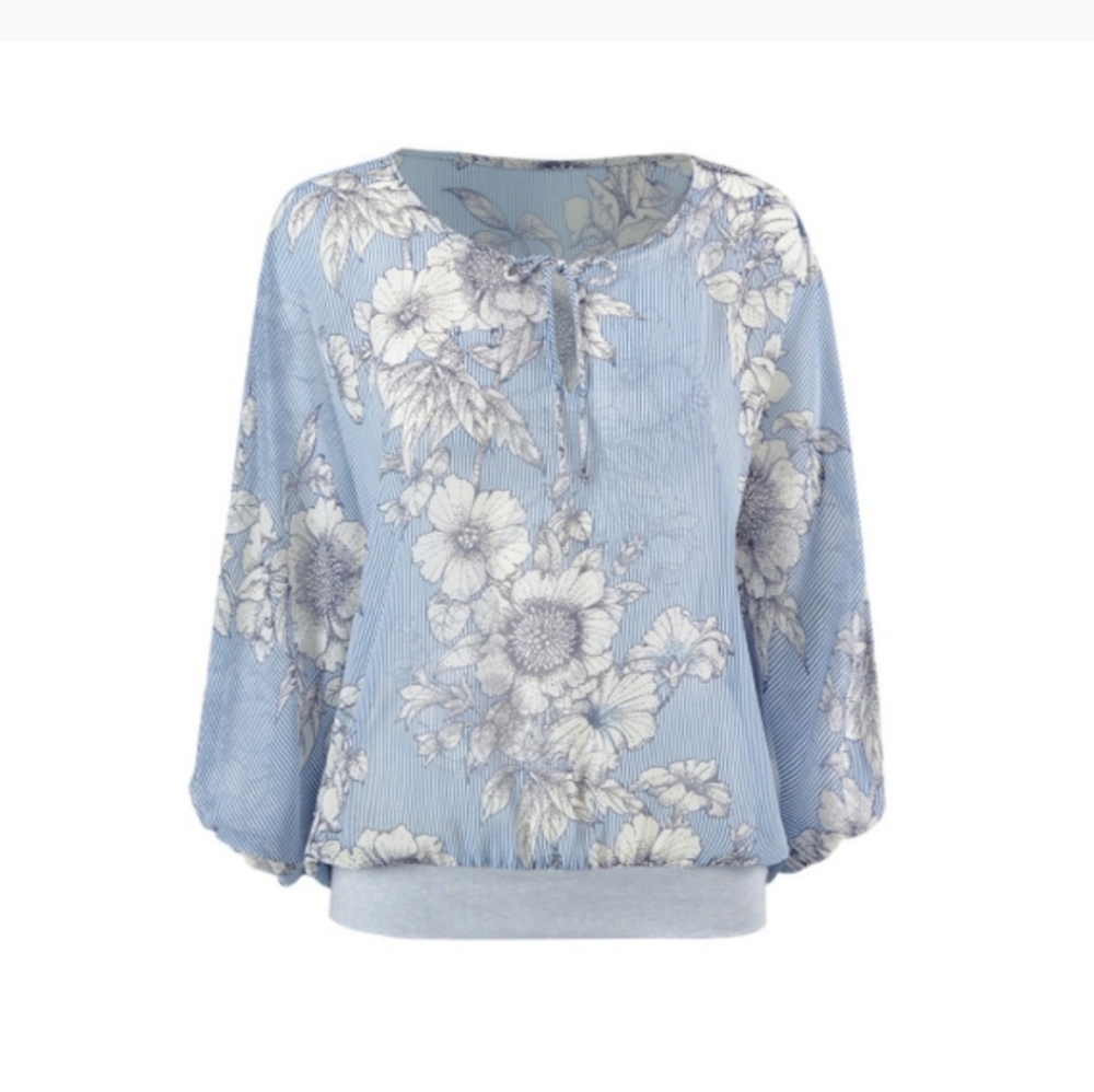 Cabi blue floral pullover blouse #5387 - Picture 1 of 8